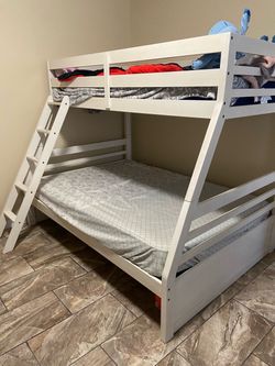 White Wood Twin over Full Bunk Bed