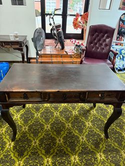 Dark Wood Writing Desk with Three Drawers