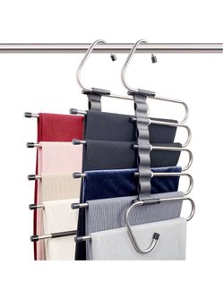 Magic Pants Hangers Space Saving - 2 Pack for Closet Multiple Layers Multifunctional Uses Rack Organizer for Trousers Scarves Slack (2 Pack with 10 Me