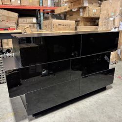 Black Drawer Dresser for Bedroom, Modern High Gloss Dresser with 6 Drawers 