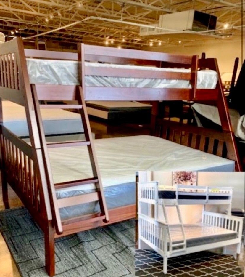 New Twin Over Full Bunk Beds With Plush Mattresses.  (Cappuccino or White)