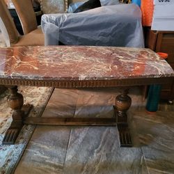 ANTIQUE SOLID WOOD MARBLE TOP COFFEE TABLE