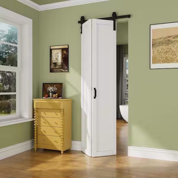 36 in. x 84 in. 1-Paneled White Primed Composite MDF Bifold Sliding Barn Door