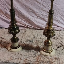 Pair Of Two Vintage gold Painted Brass Stiffel Lamps