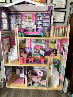 Rare KidKraft 18” Dollhouse – Fits American Girl, 3-Story Wooden Doll House w/ Furniture