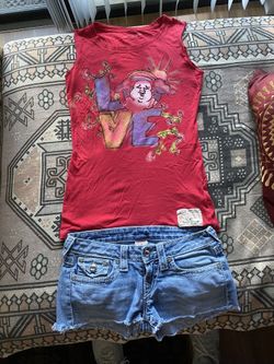 Womens Juniors True Religion Limited Edition Crystal Shorts Size 25 And XS Retro TR Tank