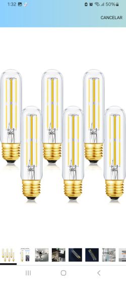 Leools Dimmable E26 LED Bulb 6W Equal to 60W, Neutral White 4000K, E26 Edison AC120V 600lm Tubular T9 T10 LED Bulb for Rustic Pendants, Chandeliers, W