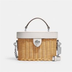Coach Cream and Tan Wicker Mini Bag