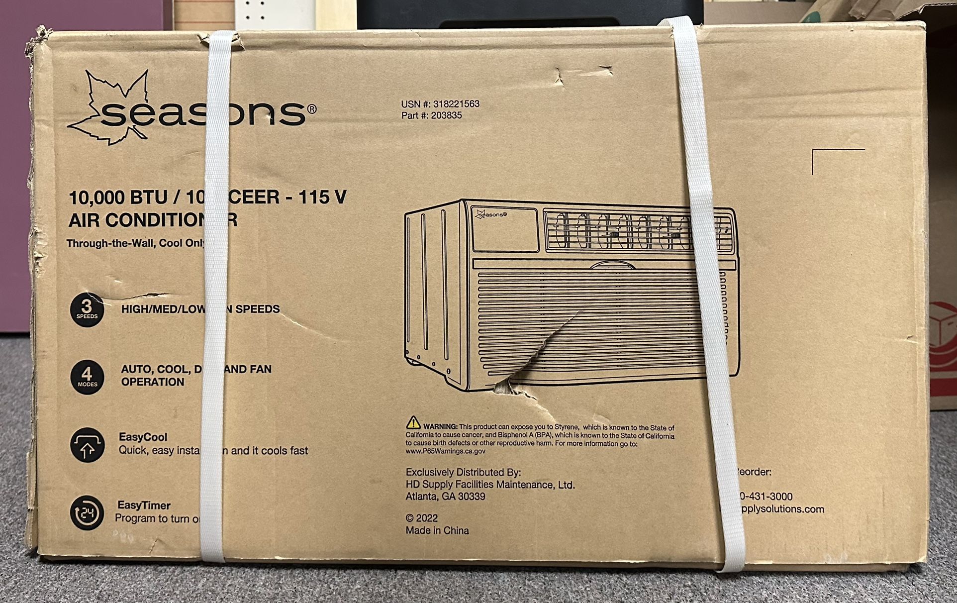 SEASONS 10,000 BTU THROUGH -THE-WALL COOL ONLY AIR CONDITIONER