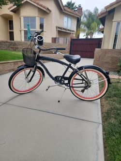 7 Speed Black Beach Cruiser 24" Aluminum Frame