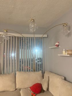 Gold Arc Floor Lamp with Crystal Shades