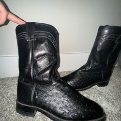 Ostrich Justin Boots - Black - Size: 8D