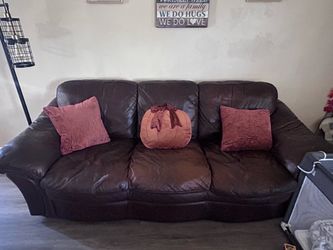 Brown leather couches