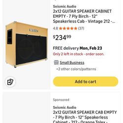 Seismic Audio 2x12 GUITAR SPEAKER CABINET EMPTY - 7 Ply Birch - 12" Speakerless Cab - Vintage 212