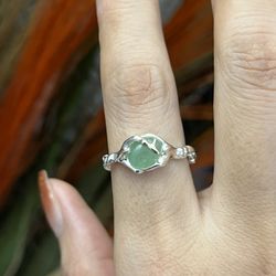 S925 Silver green jade branch irregular open ring,Silver open ring,Heart Flower Animal Irregular silver open ring,Bohemian Chunky Punk ring, Gift for 