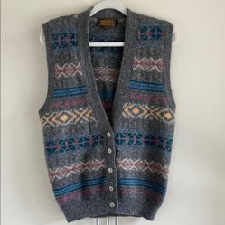 Vintage Eddie Bauer 100% Wool Cardigan Sweater Vest 