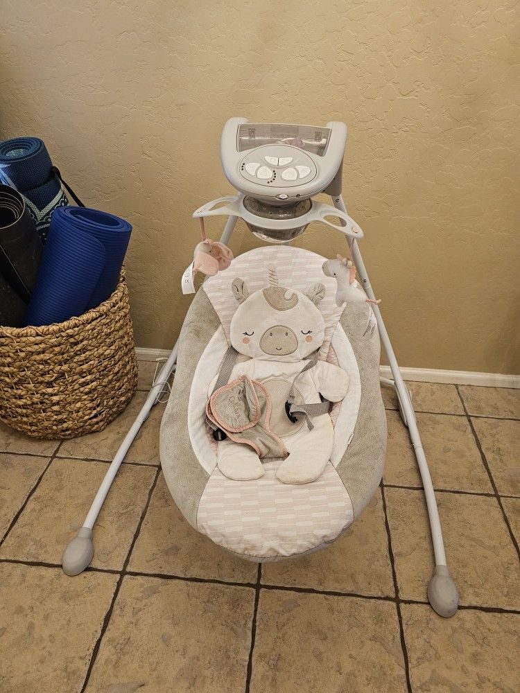 Ingenuity InLighten 6-Speed Baby Swing - Flora the Unicorn