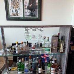 BOWERY HILL 2 Shelf Pub Table with Wine Storage in Weathered Gray