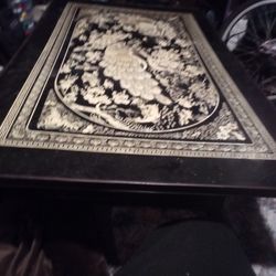 Vintage 1970s Chinese Abolony Peacock Table