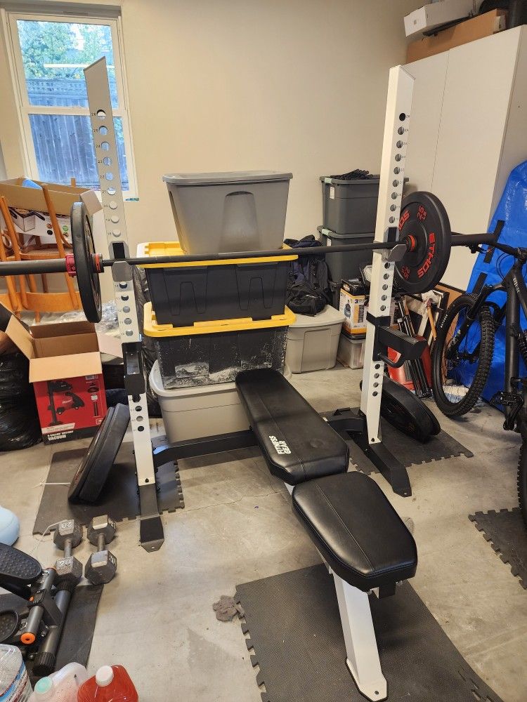 Pro Series Weight Bench + ETHOS Olympic Bar & Bumper Plate Set