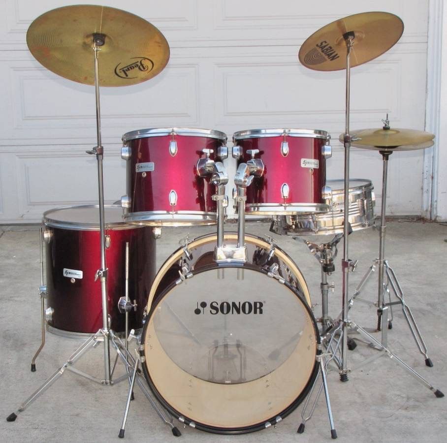 FREE DELIVERY! Red Drum Set w/ Cymbals and Hardware