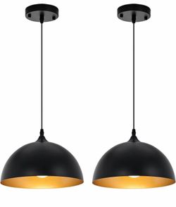 Farmhouse Pendant Lighting for Kitchen Island,Black and Gold Dome Pendant Light Fixtures, Industrial Hanging Ceiling Light for Dining Room Foyer Cafe 