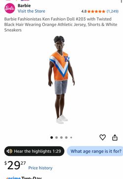 Barbie Fashionistas Ken Doll #203 Twisted Black Hair Orange Jersey Shorts Sneake