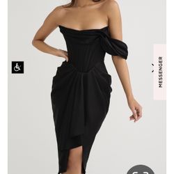 Janis- Black satin corset midi dress