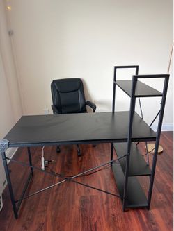 Black Desk with Shelves and office chair