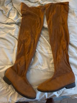 Tan Suede Over-the-Knee Flat Boots