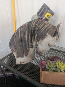 Horse head statue