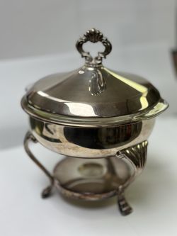 Vintage 1970's  FB Roger Silver Co Silver Chafing Dish With Fire King Bakeware