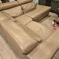 Tan Leather Sectional Sofa with Chaise . Price Including Delivery 