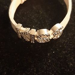 Vintage White Rhinestone KISS Bracelet 