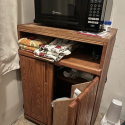 microwave and cart (has wheels) for storage 