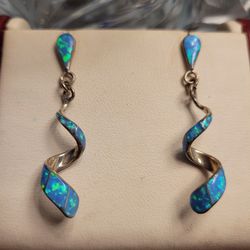 New 925 Silver Fire Opal Dangle Earrings