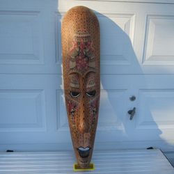 Indonesian Traditional Folk Art Native Tribal Mask Wall Decor 40" Tall
