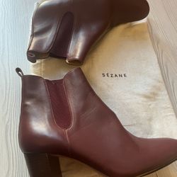 Sezane Women’s Bottines Arthur Ankle Boots Bordeaux Leather Size 40 (US 9.5/10)