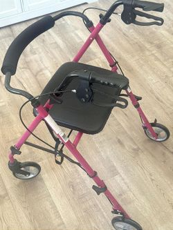 GUARDIAN Medical Four Wheel Rollator Walker with Seat and Hand Brakes, Pink
