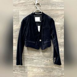 NEW Anthropologie Black Cropped Velvet Like Suit Crop Blazer Jacket Coat- Size 4