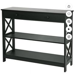 X-Design Modern Drawer Wooden Console Table with 2 Shelves, Black