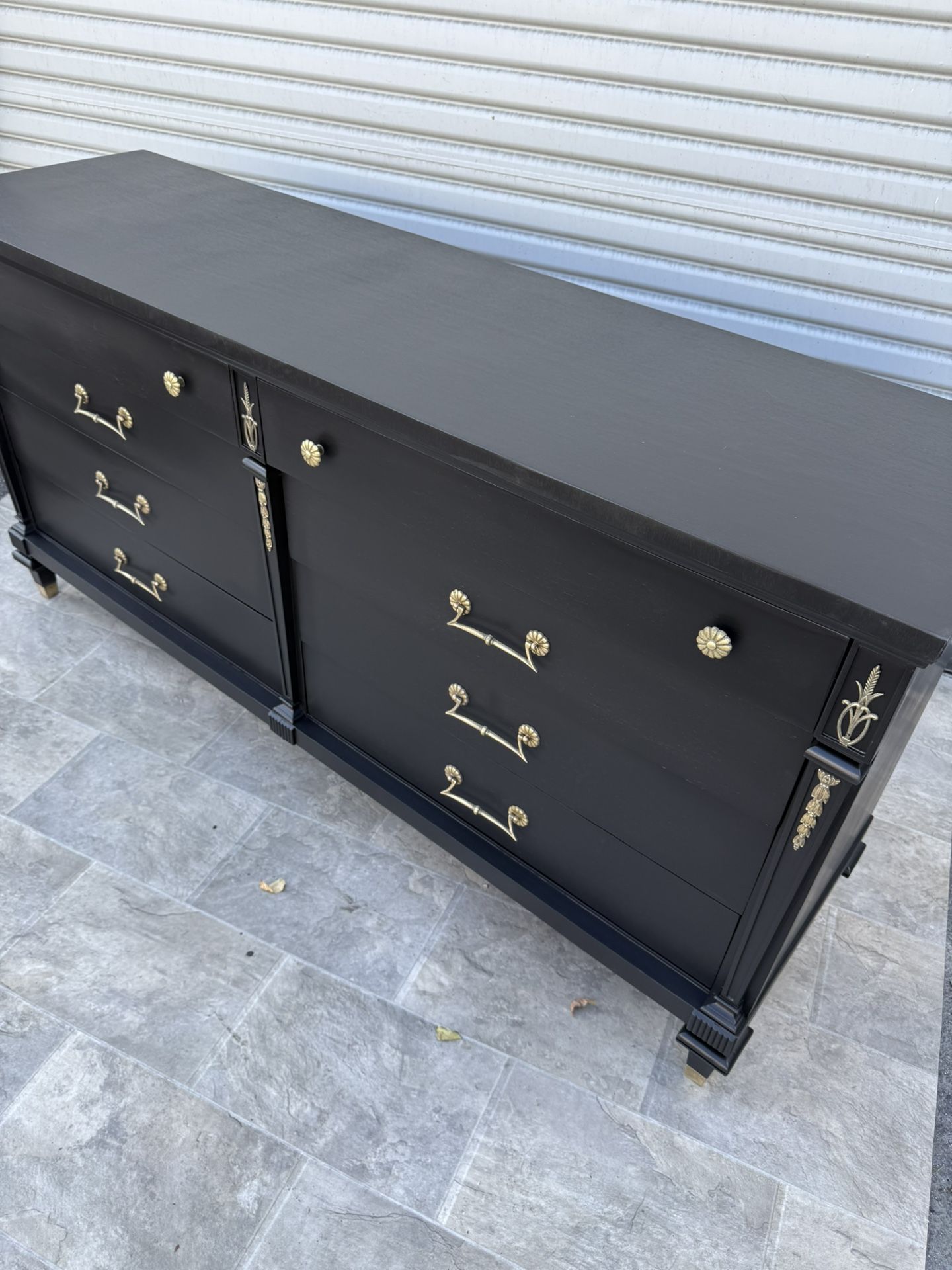 vintage long dresser Stunning French Country Tall Antique Dresser!-Custom Order Six generous drawers flank a pair of paneled cabinet doors MID-CENTURY Modern BURL LONG DRESSER