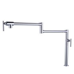 Solid Brass Deck Mount Pot Filler Faucet, Pot Filler with Stretchable Double Joint Swing Arm in Polished Chrome