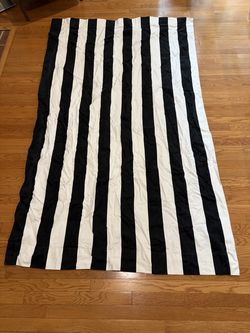 Black and White Striped Cotton Curtain, 50"x84", Two Panels