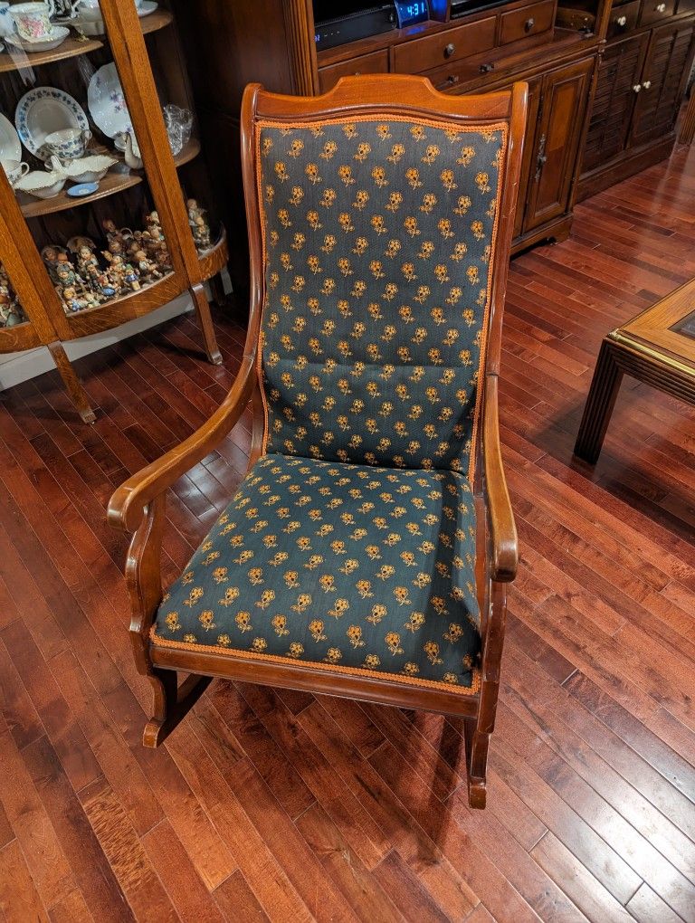 Antique Cherry Upholstered Rocking Chair