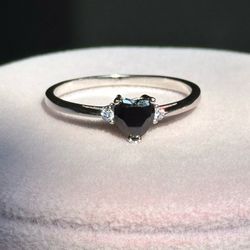 Black with Clear CZ💍  925 Sterling Silver Ring  Size 12