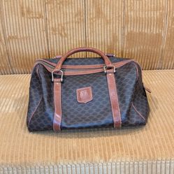 Celine Macadam Boston Bag Vintage Brown Small 2-Handle Classic Monogram Handbag