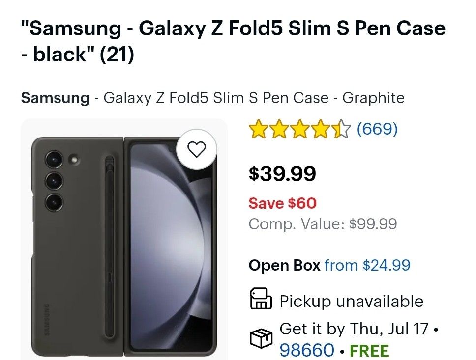 Samsung - Galaxy Z Fold5 Slim S Pen Case - Black