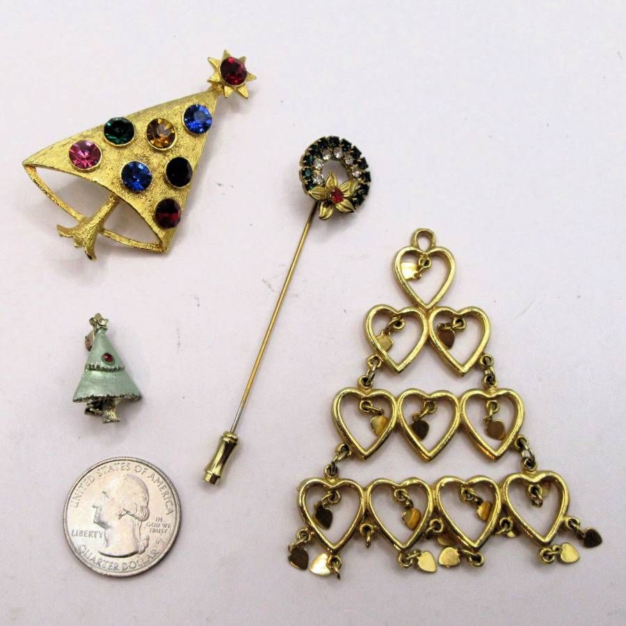 Christmas Brooch Pins and Fashion Jewelry Lot of 4 Items