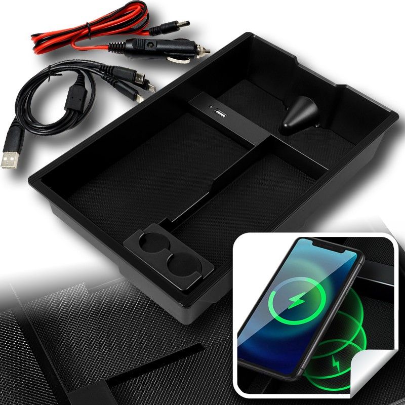 For 2009-2018 Dodge Ram 1500 Center Console Organizer Storage Box + USB Ports -(2-PK-A03
